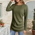 thumbnail image 2 of Women's Long Sleeve Tops Tshirts Plus Size Winter Knitted Ladies Soft Button Crewneck Ribbed Fashion Fall Clothes for Women Tees Blouses Green L, 2 of 9