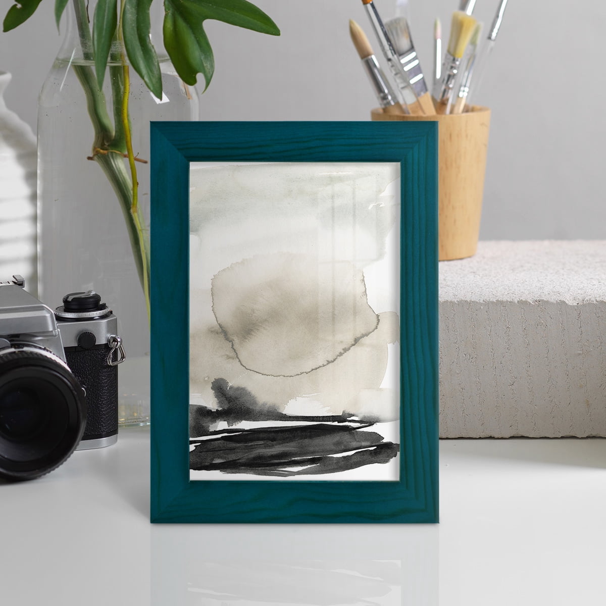Ebony Horizon Triptych II - Framed Print w/glass - Ocean Blue