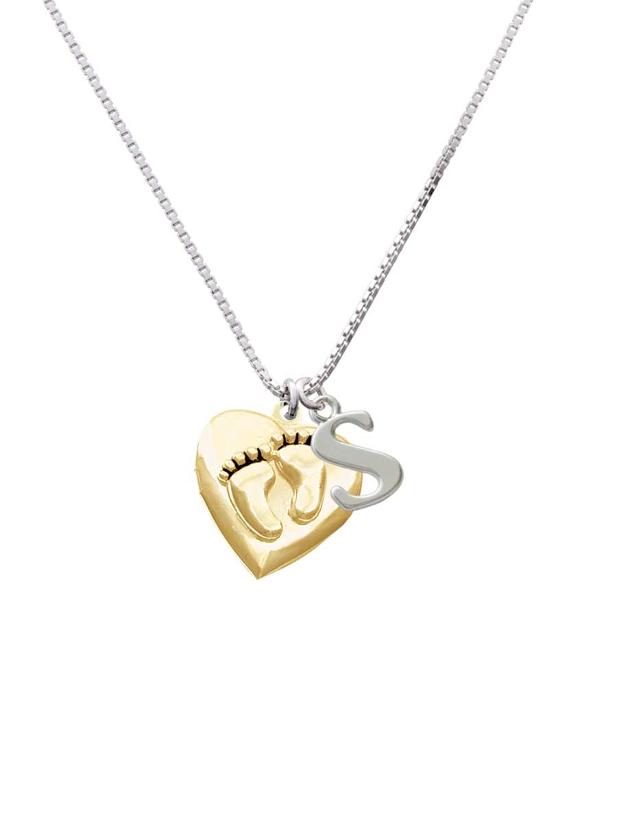 Goldtone Baby Feet Heart Locket S Initial Necklace