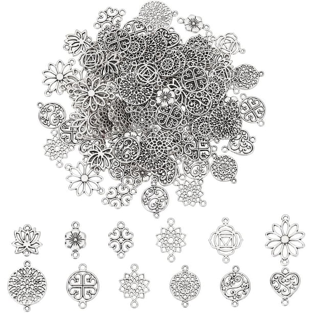 120 colgantes tibetanos de filigrana de 12 estilos, conector de aleación, forma de lágrima, corazón, loto, decoración.
