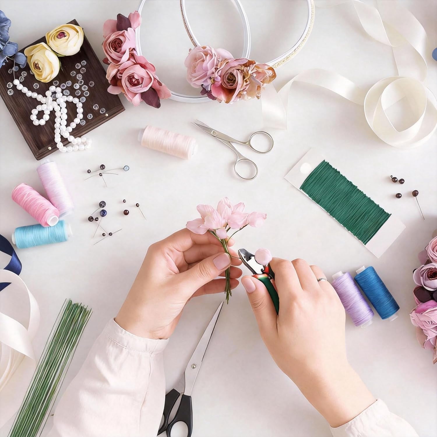 Florist Wire And Florist Tape Arrangement Tools Kit With Wire Cutter, Floral Tape And Floral Wire For Bouquet Stem Wrap Florist, Craft Beading & Wreath Making Supplies