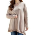 thumbnail image 3 of Women'S V-Neck Batwing Sleeve Casual Fringed Hem Oversized Knit Poncho Sweater Apricot S/M, 3 of 10