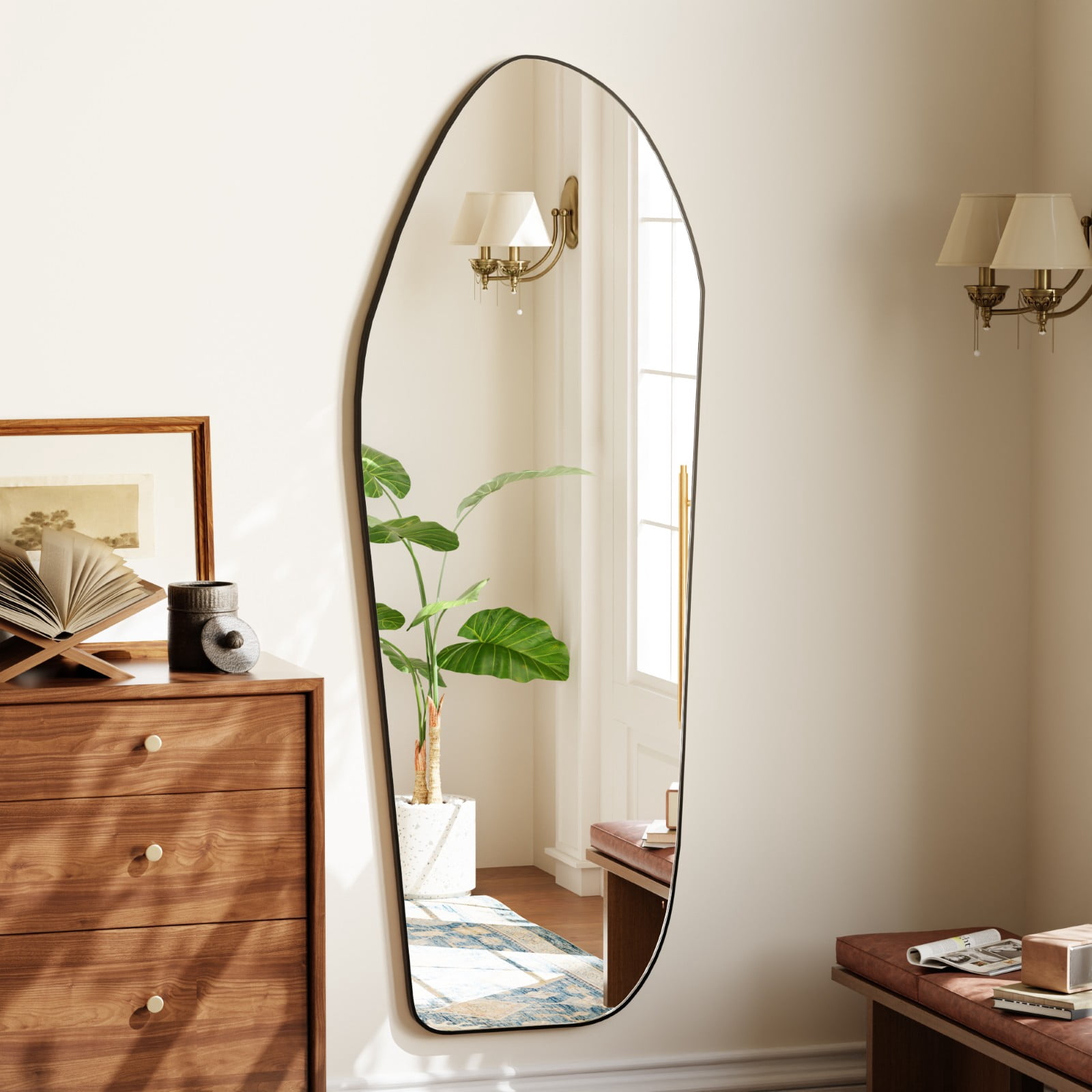 SHATTERVIEW 67"x24" Full Length Mirror Floor Mirror Irregular Decorative Wall-Mounted Mirror, Black