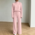 thumbnail image 6 of fheaev Two Piece Set for Women Solid Color Turtleneck Top High Waist Drawstring Wide Leg Pants Fall Winter Warm Outfit Pink,XL, 6 of 7