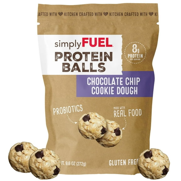 simplyFUEL Whole Food Protein Balls with Probiotics H2FSD- Chocolate Chip Cookie Dough Snacks - 8g Protein Snack - Gluten Free Energy Balls (1 Pack of 12 Balls)