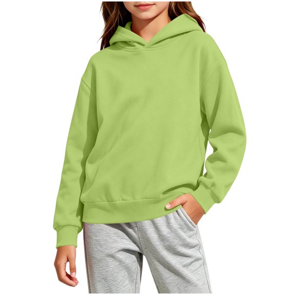 lcziwo Girls Solid Color Hooded Sweatshirt Oversized Thin Hoodie Basic Daliy Long Sleeve Hoodies Casual Soft Sweatshirts 2026 Green,11-12 Years