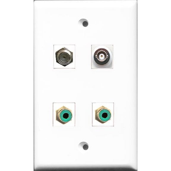 RiteAV - 2 Port RCA Green and 1 Port Coax Cable TV- F-Type and 1 Port BNC Wall Plate