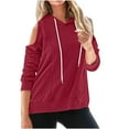 thumbnail image 2 of QUINDOS Womens Hoodies Cold SHoulder Plus Size Womens Sweatshirts and Hoodies Casual Long Sleeve Plain Crew Neck Pullover Tops, 2 of 5