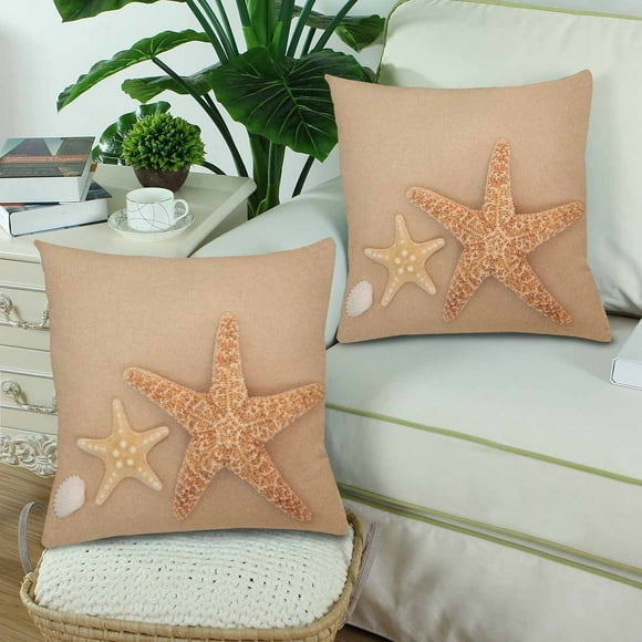 YUSDECOR Starfish And Cockle Shell Throw Pillowcase Pillow Cover Cushion Couver 18x18 inch, Set of 2