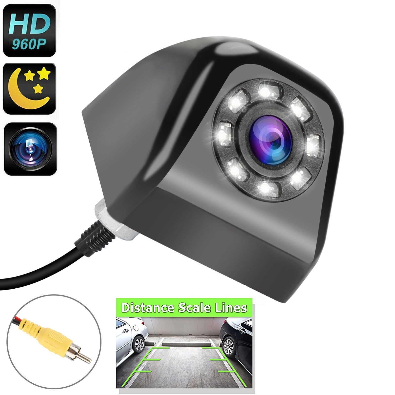 iStrong Backup Camera Wireless 5 Monitor Kit for Car/SUV/Minivan Waterproof License Plate Rear View Camera with 6 White LED Night Vision Guide Lines ON/Off 
