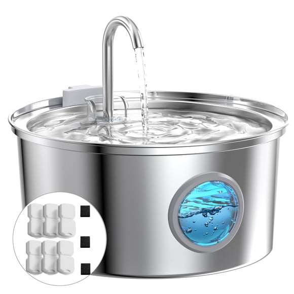 Fuente de agua para gatos GIOTOHUN de acero inoxidable de 3,2 litros con 9 filtros