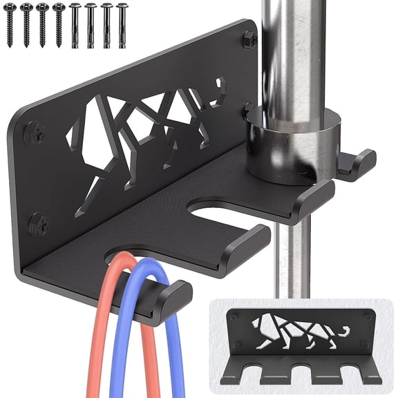 Runstore Wall Mounted Barbell Holder with Hooks，Holds Under 33mm Barbell Bar Size for Home Gym