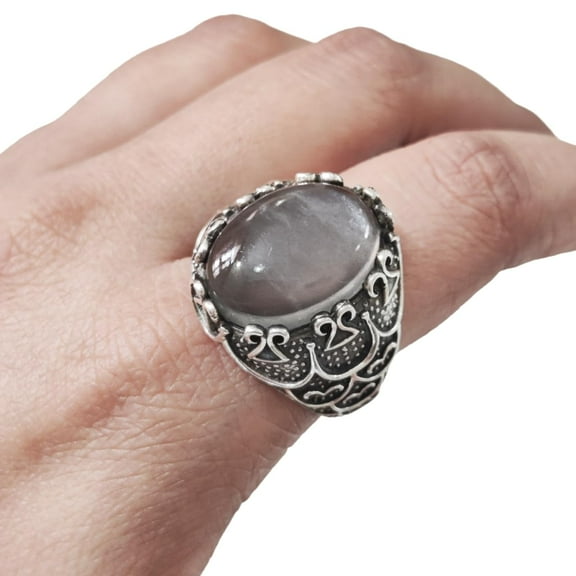 Grey Moonstone Ring, Silver Jewelry, 925 Silver Ring, Anniversary Gift, Natural Grey Moonstone, June Birthstone Ring, Heavy Mens Ring, Spiritual Healing Gemstone, Christmas, Mens Signet Ring