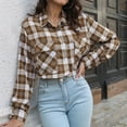 thumbnail image 5 of Aboser Womens Cropped Plaid Shirts Long Sleeve Flannel Jackets Casual Button Down Shirt Blouse Trendy Tartan Shacket Crop Coat, 5 of 8