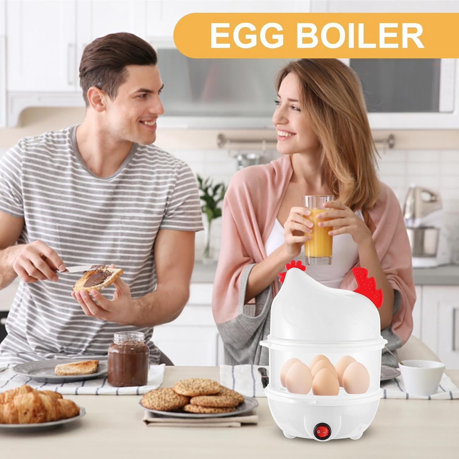Egg Cooker - 7-Hole Electric Double Layer Chicken | Rapid Egg Cooker Cooking Steamer - for Home Restaurant Apartment Dorm Hotel Corn Bun Sweet Potato Milk