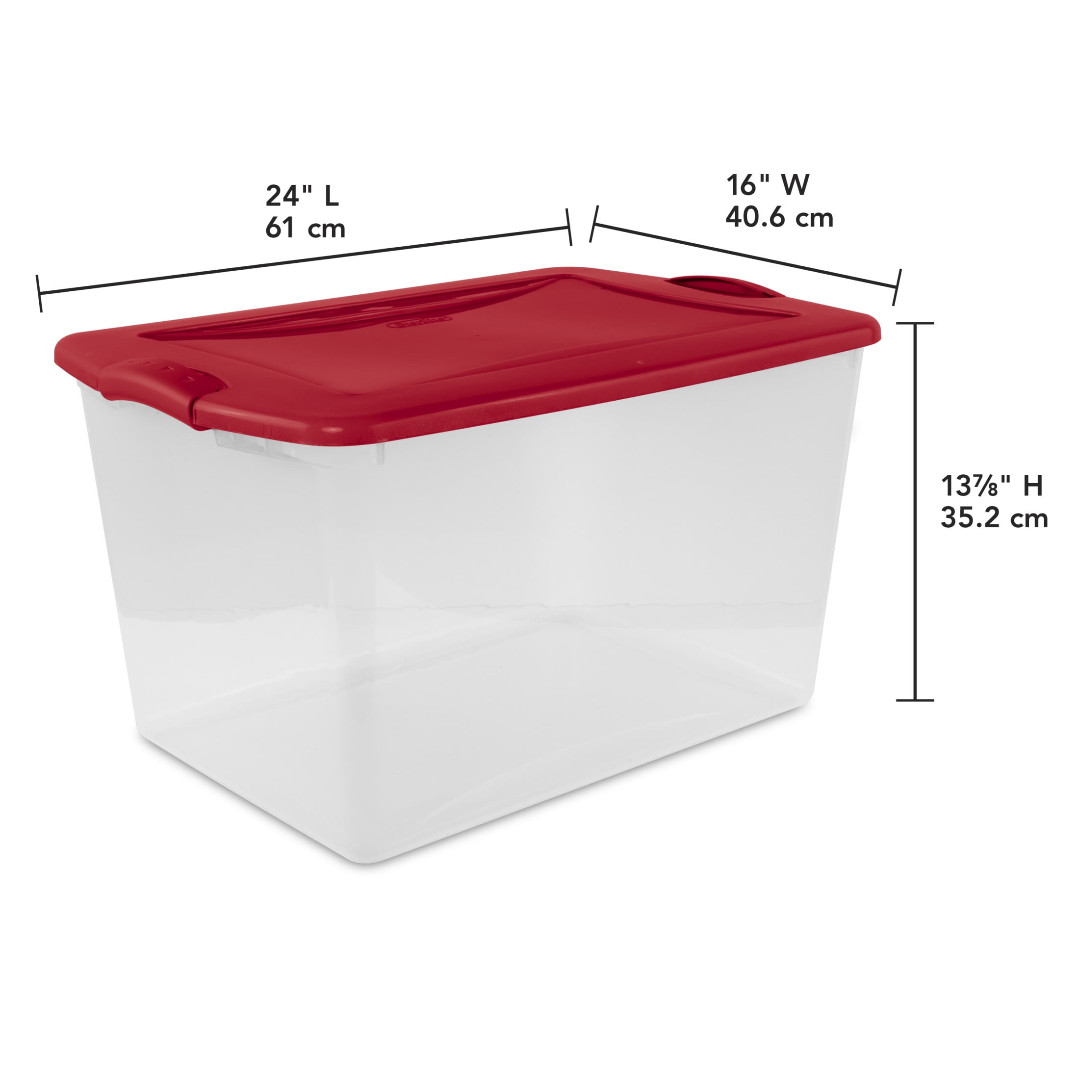 Sterilite Large Latching Storage Bin, 66 Quart Clear Plastic Storage Container with Latch Lid, Red, 6 Pack