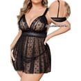 thumbnail image 3 of Sexyfree Plus Size Lingerie for Women Heart Print Lace Nightwear Sheer Cheimse Sleepwear with Lace Up Bows for Valentine, 3 of 4