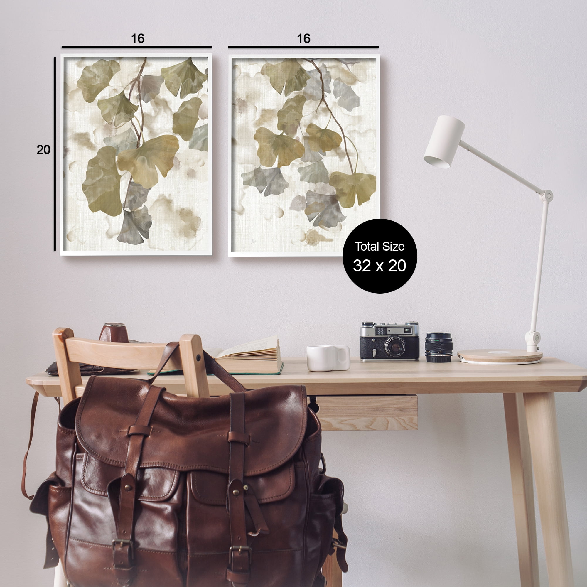 Stupell Industries Rustic Gingko Leaves Botanical & Floral Painting White Framed Art Print Wall Art, 16 x 20, Set of 2