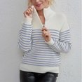 thumbnail image 3 of Chandail à Col Roulé Rayé Manches Longues Fermeture Éclair pour Femmes Automne Hiver Décontracté Chaud Doux Mode, 3 of 3