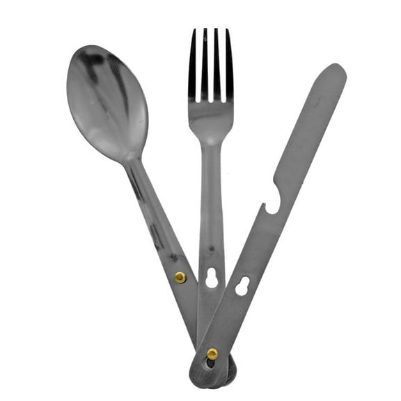 3-in-1 stainless steel camping cutlery set, Fork-Knife-Spoon, Bottle Opener