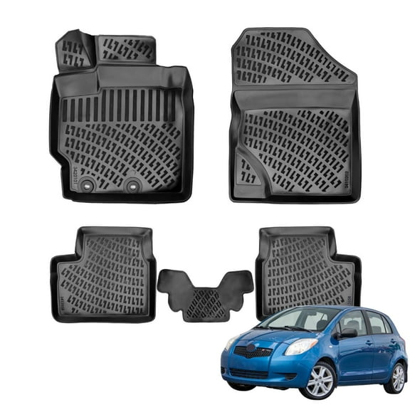 BMY MOTORS Car Floor Mats Liner Compatible for Toyota Yaris XP90 2005-2012 | Front & 2nd Row Seat | Waterproof | All Weather | Durable, Black