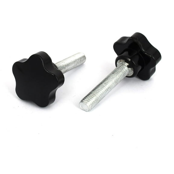 Unique Bargains 40mm Star Head M10x50mm Male Thread Screw on Clamping Knob Grip Black 2Pcs