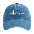 thumbnail image 3 of Washed Jesus Cross Print Baseball Cap Womens Vintage Religious Dad Hat Adjustable Curved Brim Sun Hat Sky Blue, 3 of 4