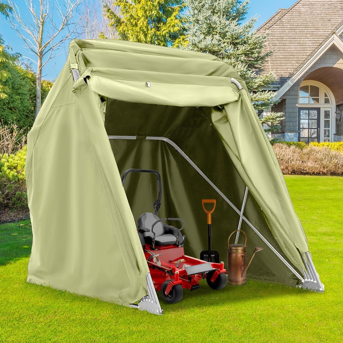 Abri De Moto Extérieur Pliable Outsunny - 345 X 135 X 191 Cm - Tissu Oxford 600D Imperméable Anti-UV - 2 Fenêtres - Rangement Garage