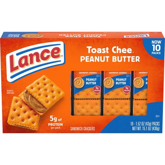 Pack of 2 Lance Sandwich Crackers Toast Chee Peanut Butter, 10 ct (Package May Vary)