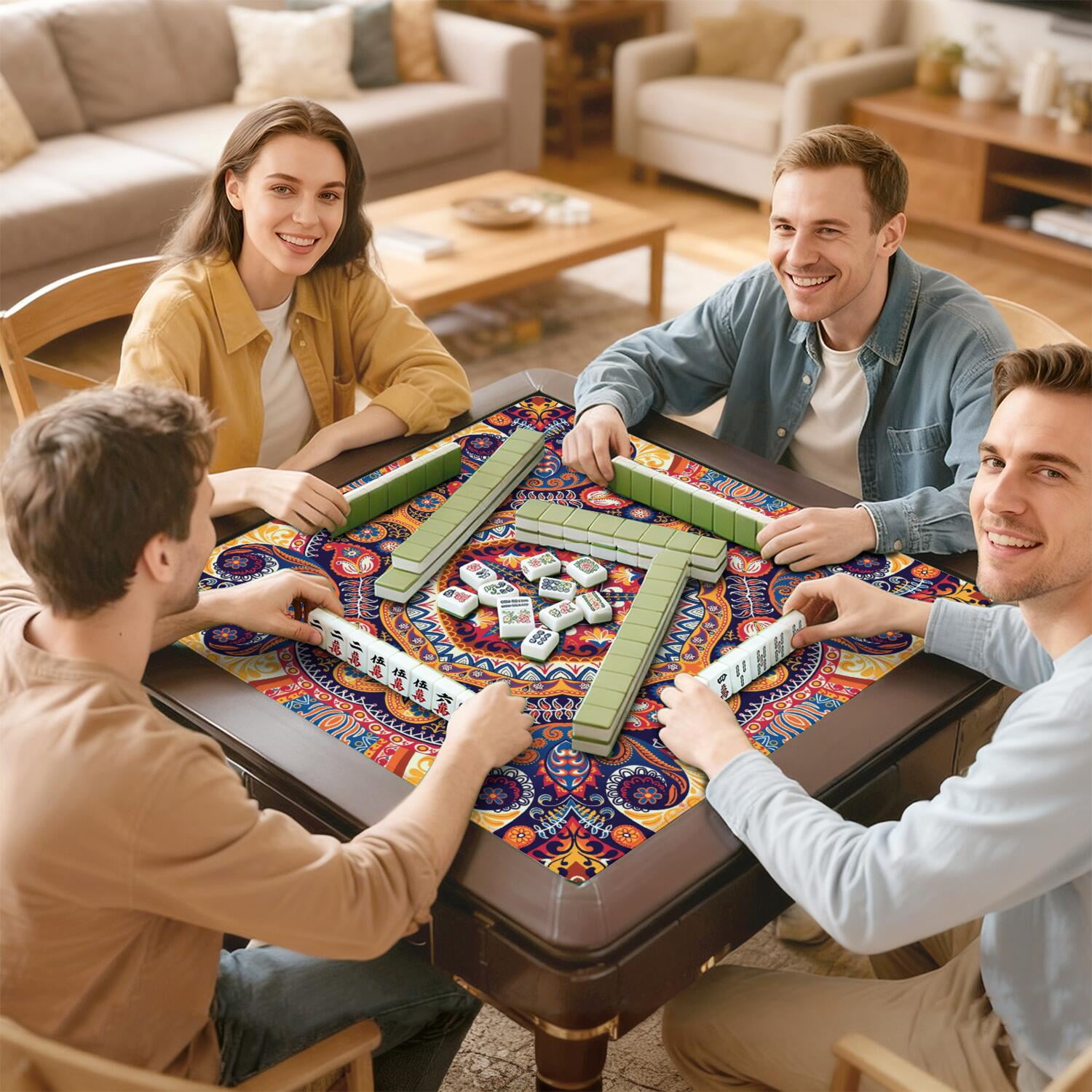 Paisley Mahjong Mat for Table, 31.5*31.5in Anti Slip American Mahjong Table Cloth, Noise Reduction, Neoprene Mah jongg Mat with Carrying Bag & 3 Dices, Mahjong Accessories Gift, Board Tile Games Mats