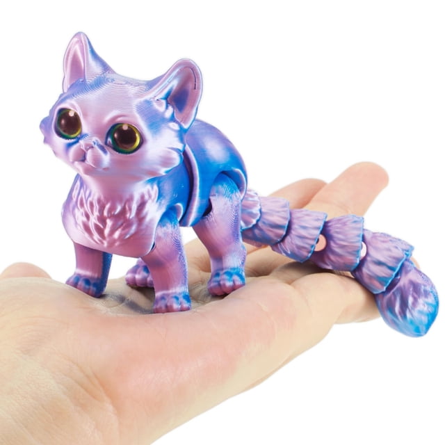 Juguete antiestrés Maxdecoer Gato articulado impreso en 3D azul violeta