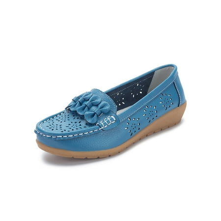 

Daeful Womens Flats Slip On Moccasins Comfort Loafers Breathable Driving Nurse Shoe Women Vintage Casual Shoes Light Blue-Hollow out 8.5