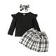 thumbnail image 1 of Conjunto de pantalones Gibobby para niñas Otoño Invierno estilo manga larga Poliéster Spandex a cuadros negro Top Falda independiente 18-24 M, 1 of 5