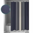 thumbnail image 3 of Small Stall Shower Curtain 36x72 Inch Narrow Half Size Beige Striped Bath Curtains Bathroom Decor Midnight Blue Geometric Simple Retro Waterproof Fabric Shower Curtain Set with Hooks 36 Inch, 3 of 6