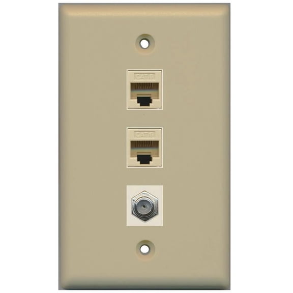 RiteAV 1 Gang Wall Plate (Ivory) 3 Port - 2 x Cat6, 1 x Coax