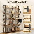 thumbnail image 6 of Gizoon 5 Tier Corner Bookshelf, 65" H  Bookshelf Reversible Bookcase with 4 Hooks, A Storage Basket, Sturdy Metal Frame, Adjustable Feet, for Living Room, Kitchen, Office, Retro, 6 of 9