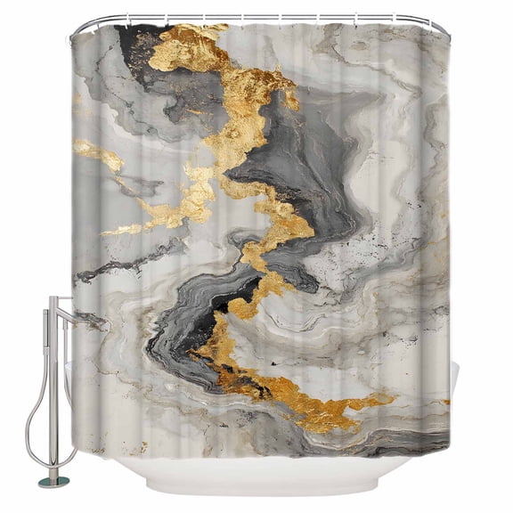 Marble Texture Shower Curtain Set ,Waterproof Fabric Shower Curtains Abstact Brown Gold Gradient Art Shower Curtains for Bathroom,Bathroom Decor 54x"78"