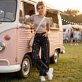 thumbnail image 6 of Women's Casual Baggy Floral Barrel Jeans Y2K Boyfriend High Waisted Jeans Wide Leg Denim Ankle Pants Black XL, 6 of 6
