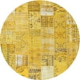 thumbnail image 1 of Ahgly Company Indoor Round Contemporary Yellow Patchwork Area Rugs, 3' Round, 1 of 6