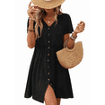 thumbnail image 2 of Women'S Short Sleeve Button Down Bohemian Holiday V-Neck Short Sleeve Dresses with Pockets Black M, 2 of 6