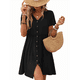 thumbnail image 2 of Vestido Bohemio de Fiesta para Mujer, de Corta, con Botones, Cuello en V y Bolsillos, Color Negro, Talla L, 2 of 6