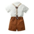 thumbnail image 3 of EnJoCho Boys Matching Short Sleeve Shirt And Shorts Set Toddler Boy Suit Lapel Short Sleeved Jumpsuit With Bow Tie Shorts With Gentleman Shorts, 3 of 8
