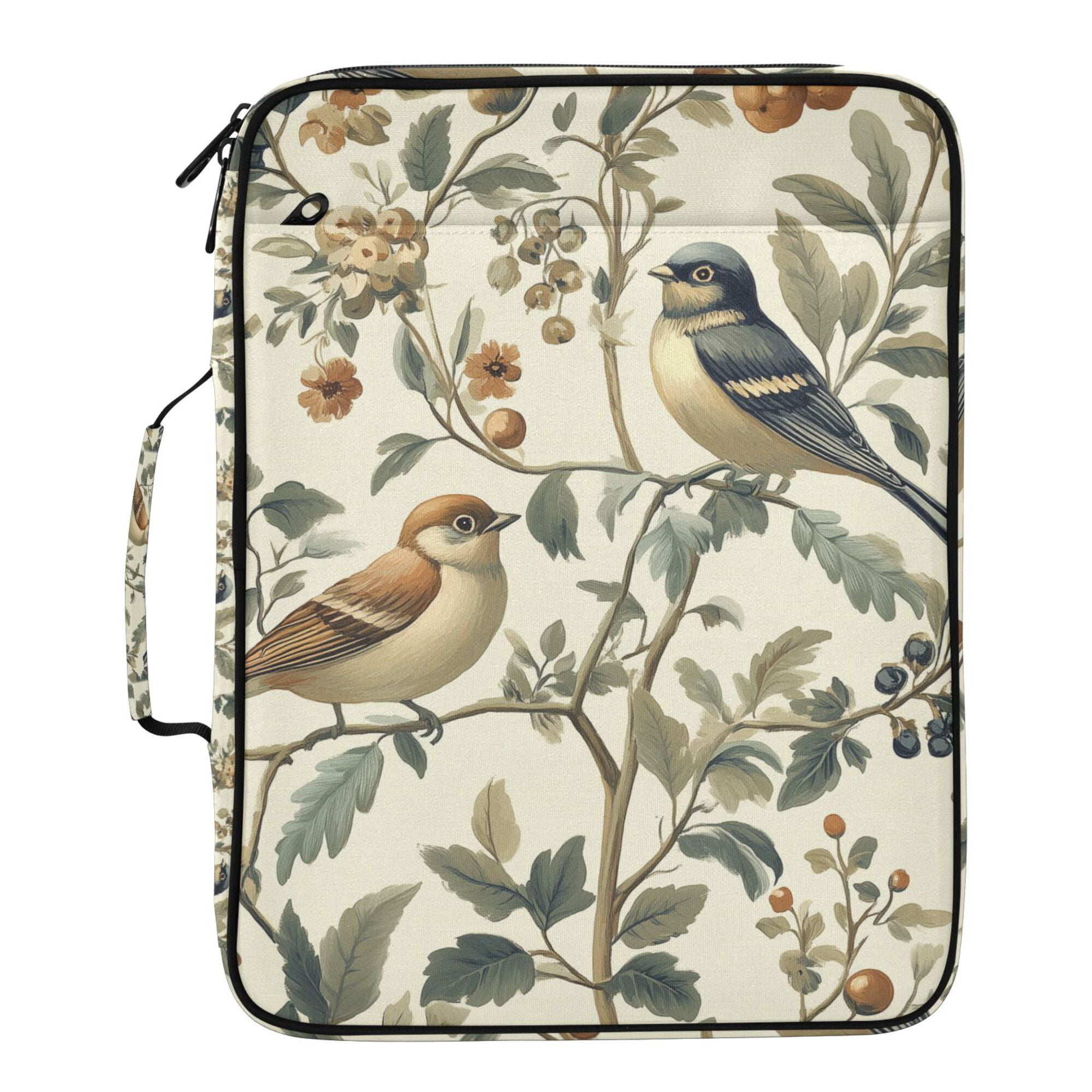 FORMRS Accordion File Folder A4 Size 7-Pocket Expanding Document Organizer Bag with 3 Ring Binder, Green Birds