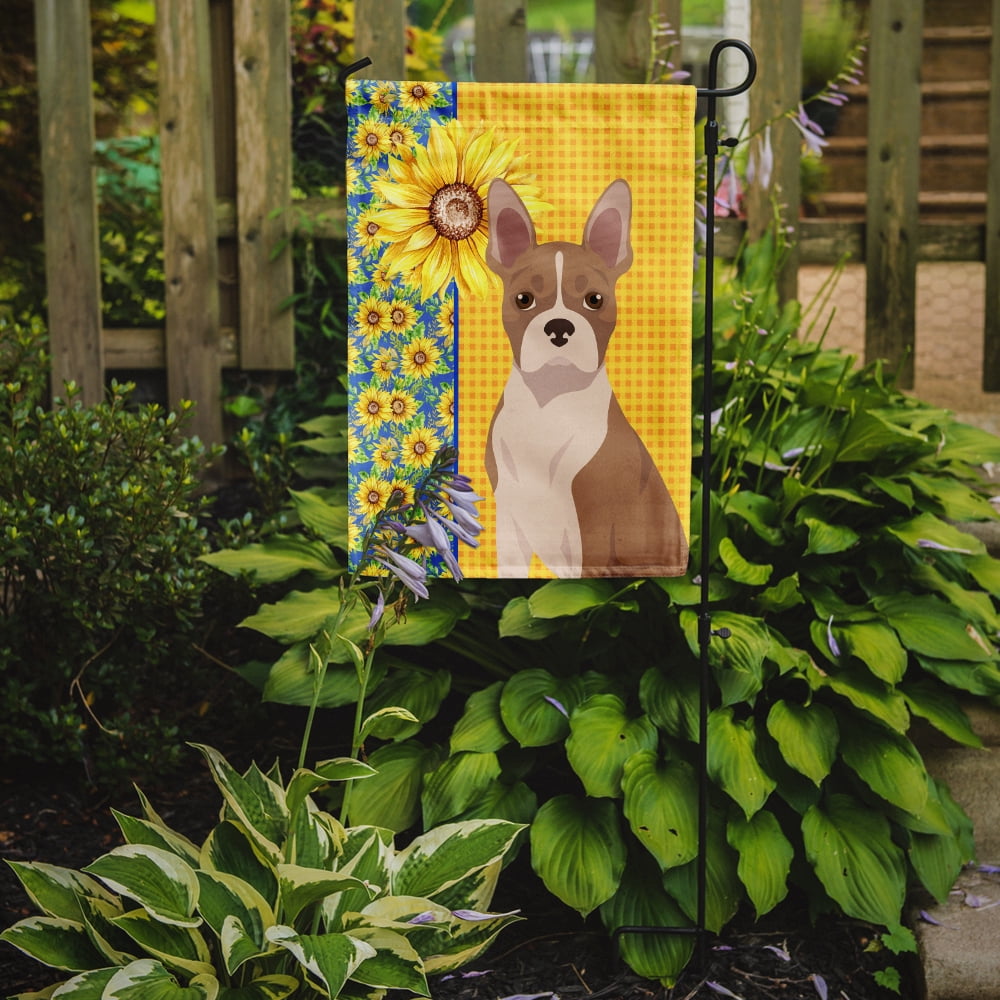 Summer Sunflowers Fawn Boston Terrier Flag Garden Size 11.25 in x 15.5 in