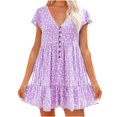 thumbnail image 1 of Robe d'Été pour Femmes Aguichant Mode Femmes Été Boutonnée Décontractée Imprimée Robe à Col en V Manches Courtes Robe Mini Courte Robe d'Été Courte pour Femmes Robe d'Été Décontractée pour Femmes, 1 of 7