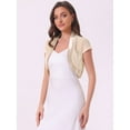 thumbnail image 2 of DARING DIVA Women's Satin Shrug Bolero Cap Sleeve Mesh Crop Cardigan M Apricot, 2 of 6