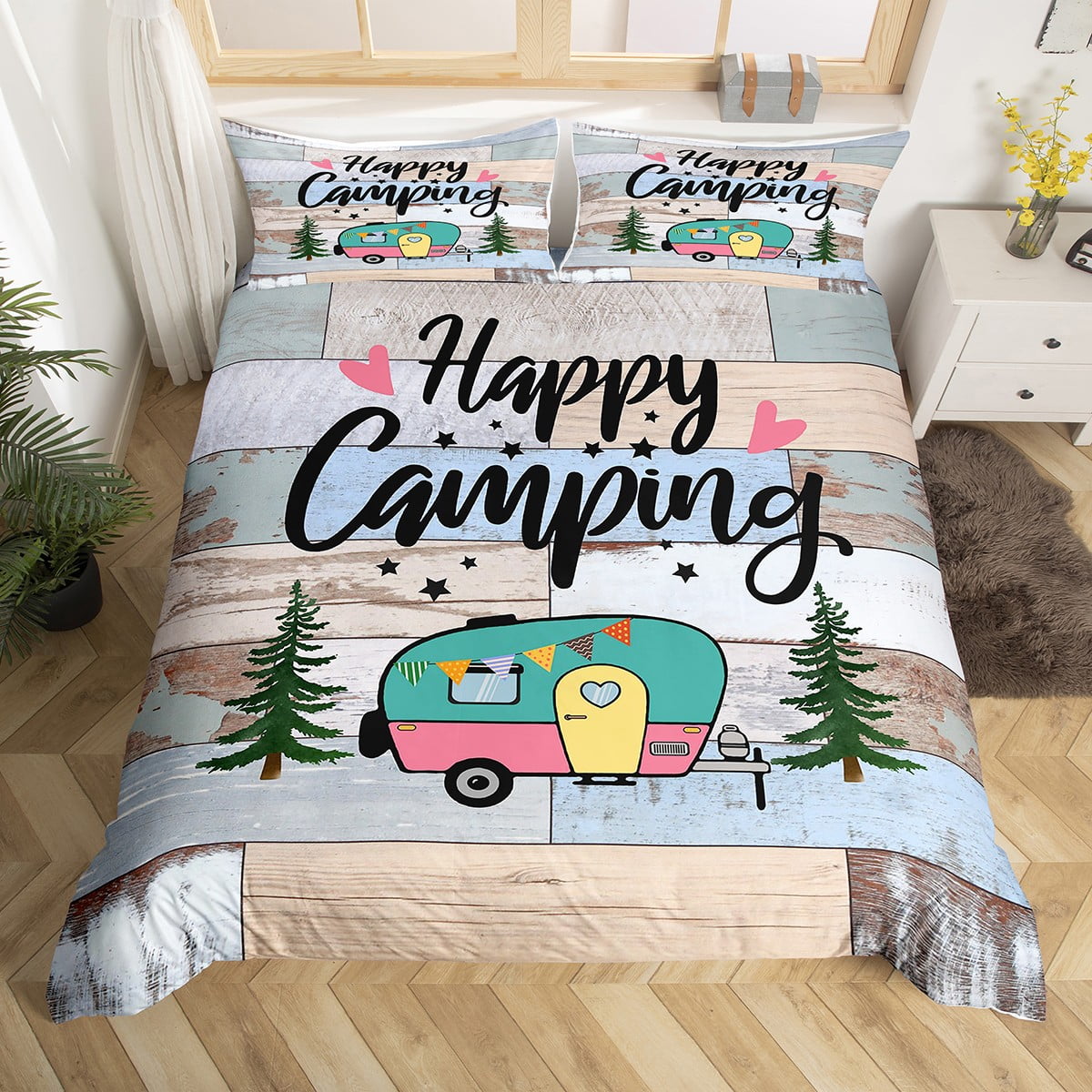 Rustic Farmstyle Duvet Cover Kids Camping Themed Bedding Queen Size