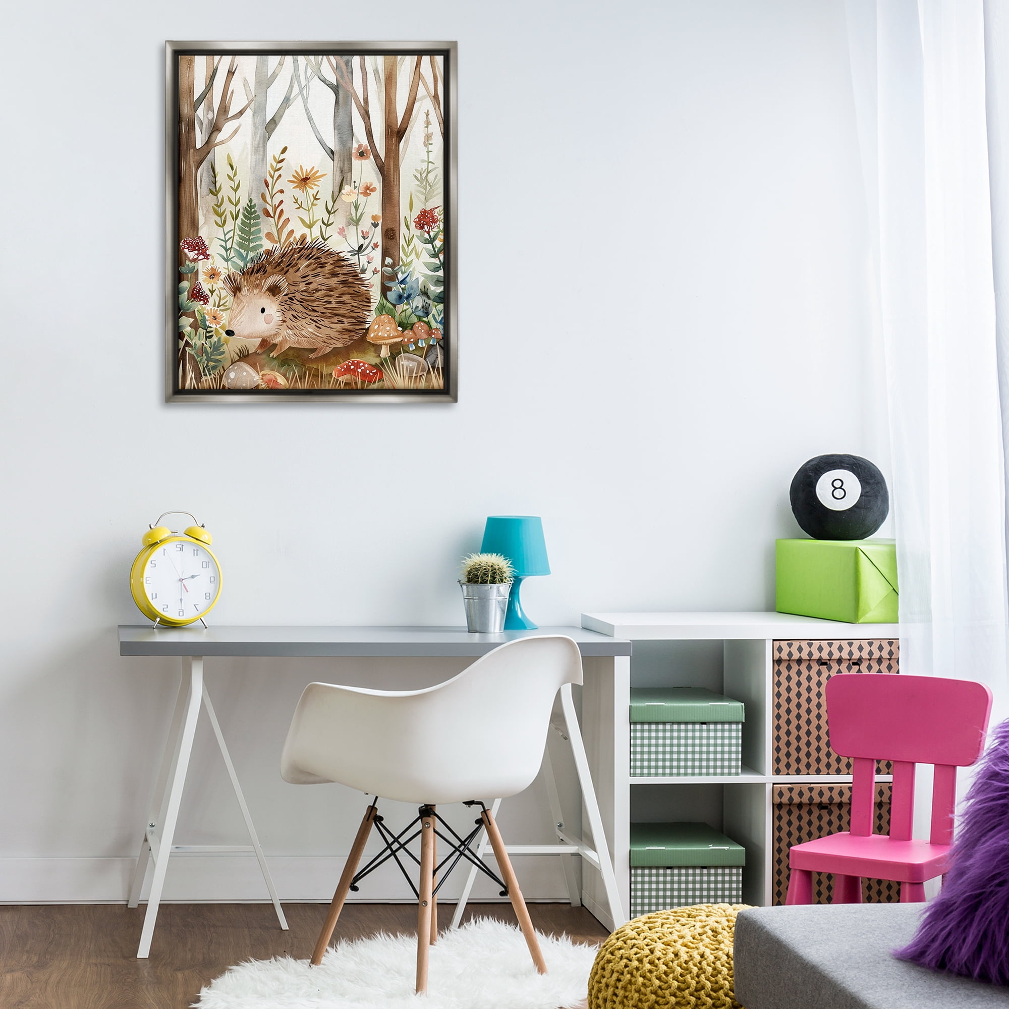 Stupell Industries Soft Woodland Hedgehog Landscape & Nature Painting Gray Floater Framed Canvas Art Print Wall Art, 25 x 31