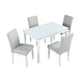 thumbnail image 6 of White 5-Piece Wood Dining Table Set - Rectangular Kitchen Table w/ 4 Upholstered Chairs, Crystal Trim, for Dining Room. Solid Wood, Seats 4., 6 of 6