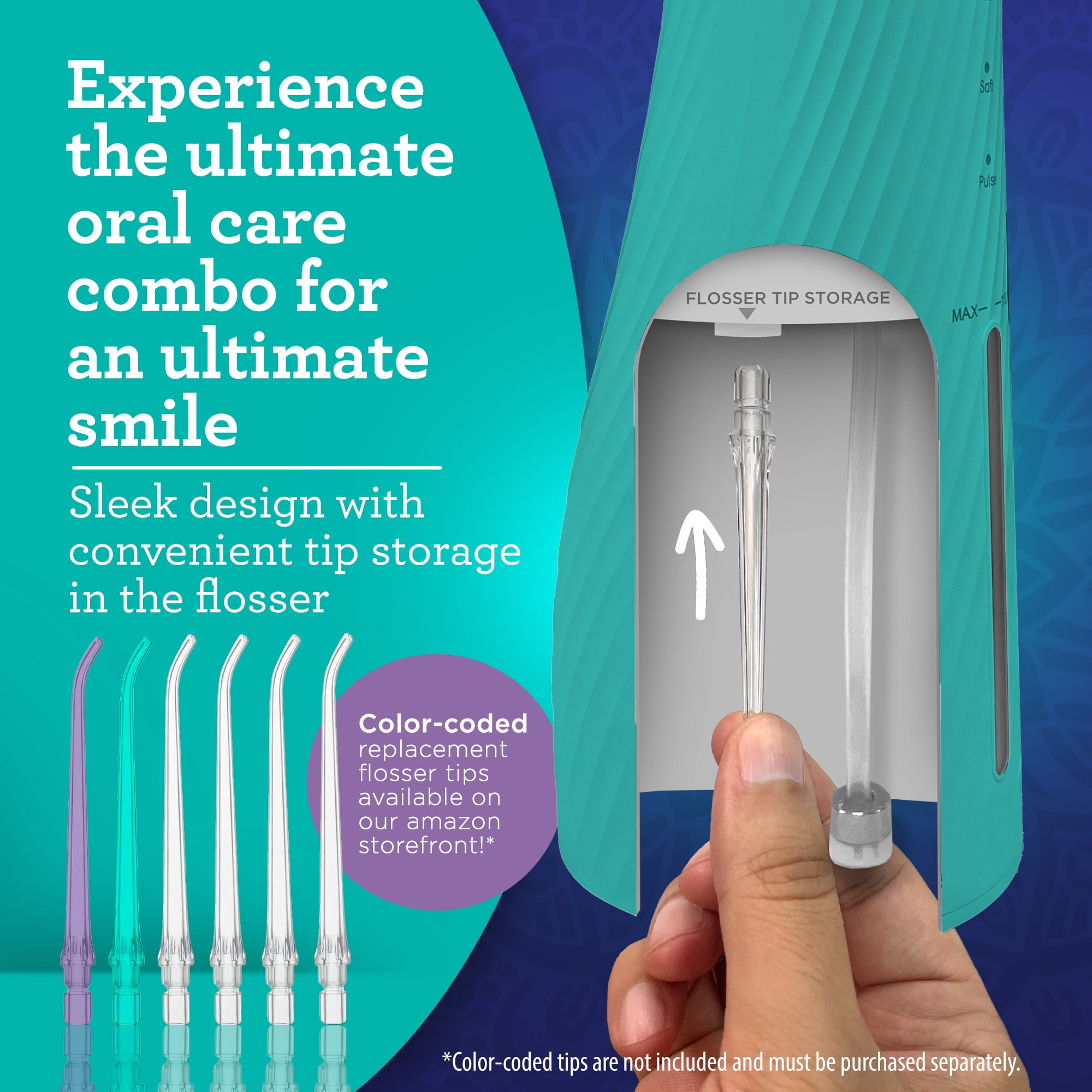 GuruNanda Lion & Lamb Kit 2.0 Electric Toothbrush with Water Flosser, 4 Jet Tips, 4 Brush Heads, Teal